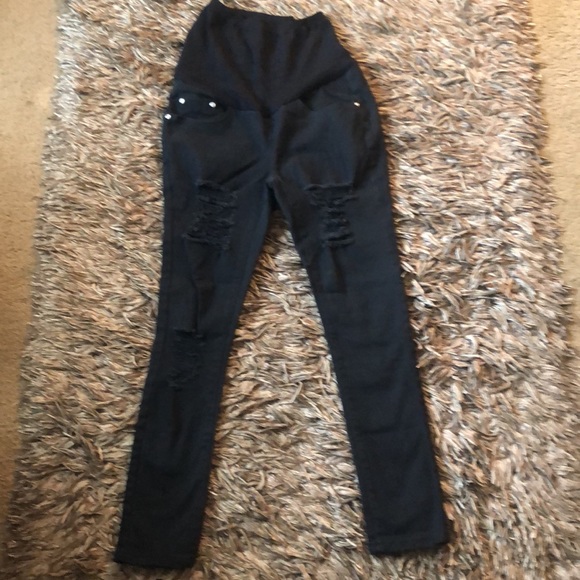 NWT BooHoo Blue Maternity Distressed Over The Bump Skinny Jeans  Size 6 - Picture 9 of 16